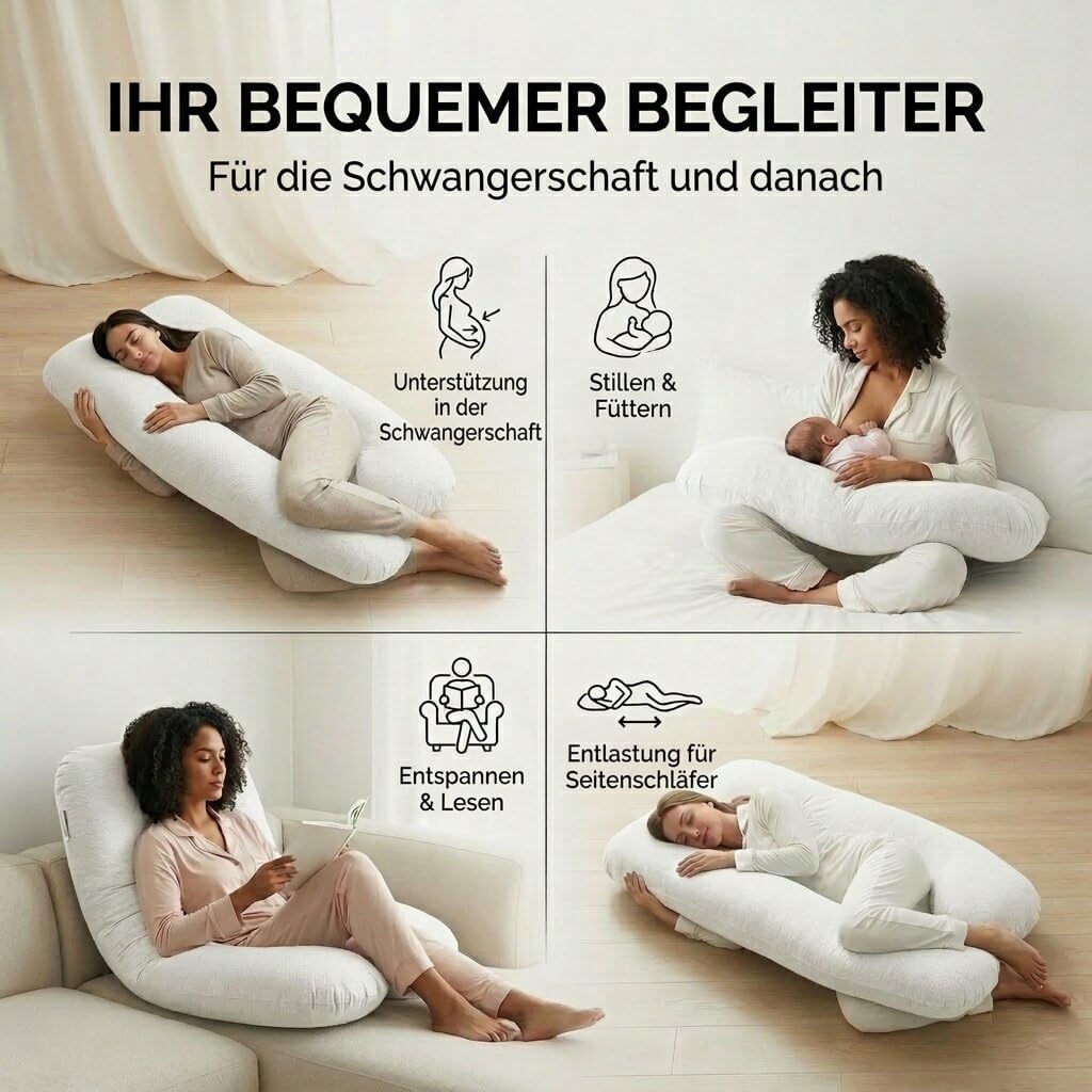 Schwangerschaftskissen & Seitenschläferkissen U-Form Stillkissen #Farbe_Weiß