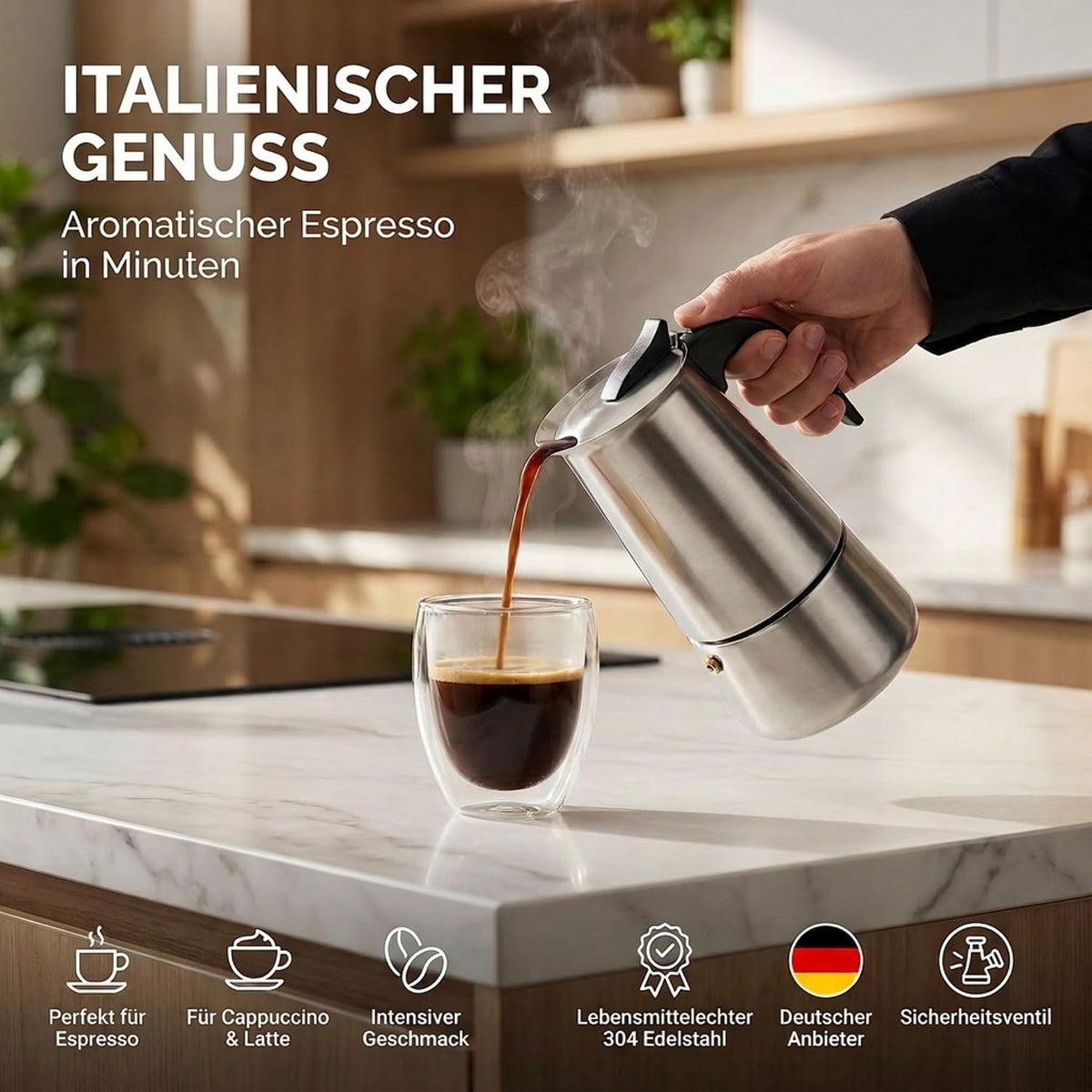 Coffee Fox Espressokocher Edelstahl – 2, 4, 6 oder 9 Tassen