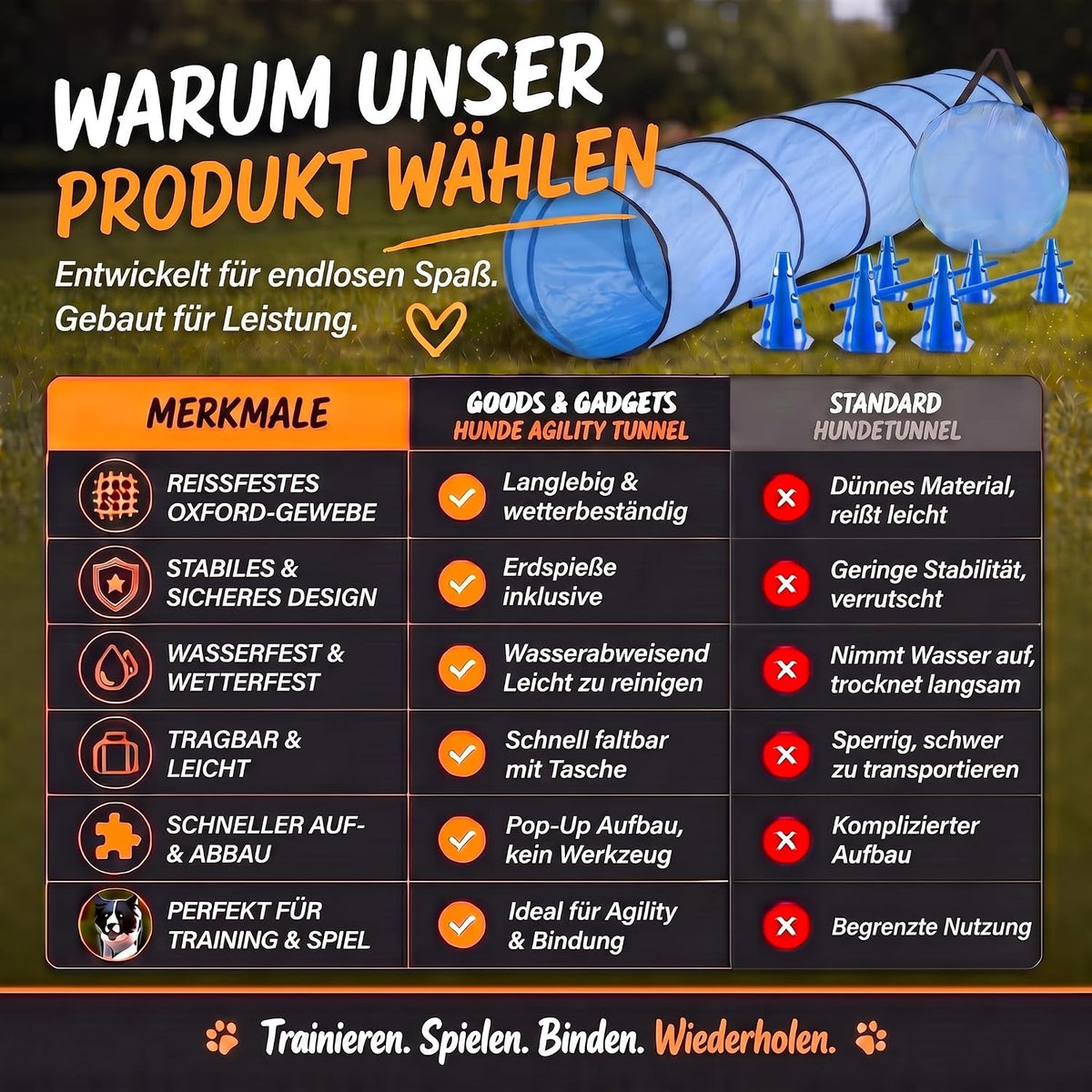 Hunde Agility Tunnel Set 500 cm - Spieltunnel mit Hürden #Variante_Medium