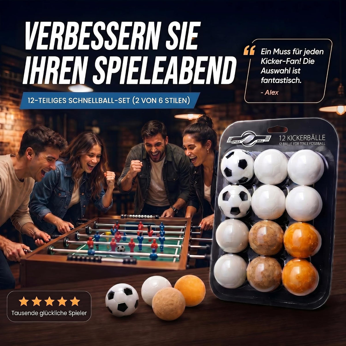 12er Set Profi Kickerbälle - 35mm Tischfußball-Bälle für Kickertische #Anzahl_12