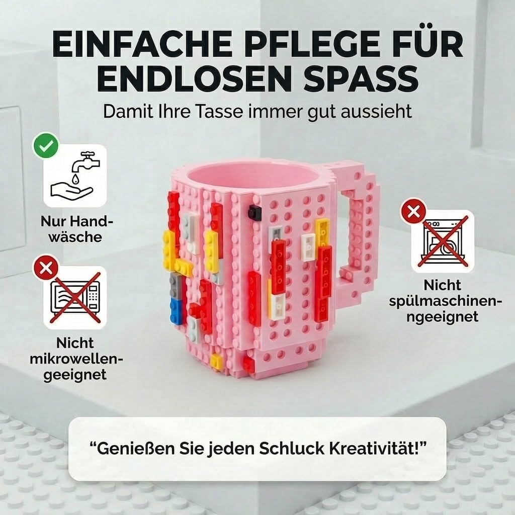 Brick Mug - Bausteine-Kaffeetasse 350ml - Kompatibler DIY Becher #Farbe_Pink