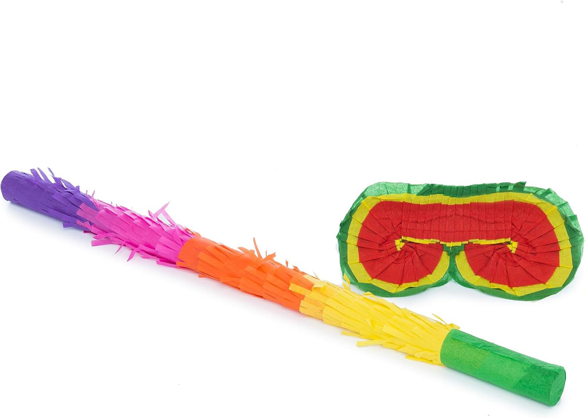 Piñata Set für Kindergeburtstag mit Stab & Augenmaske – Bunter Spaß