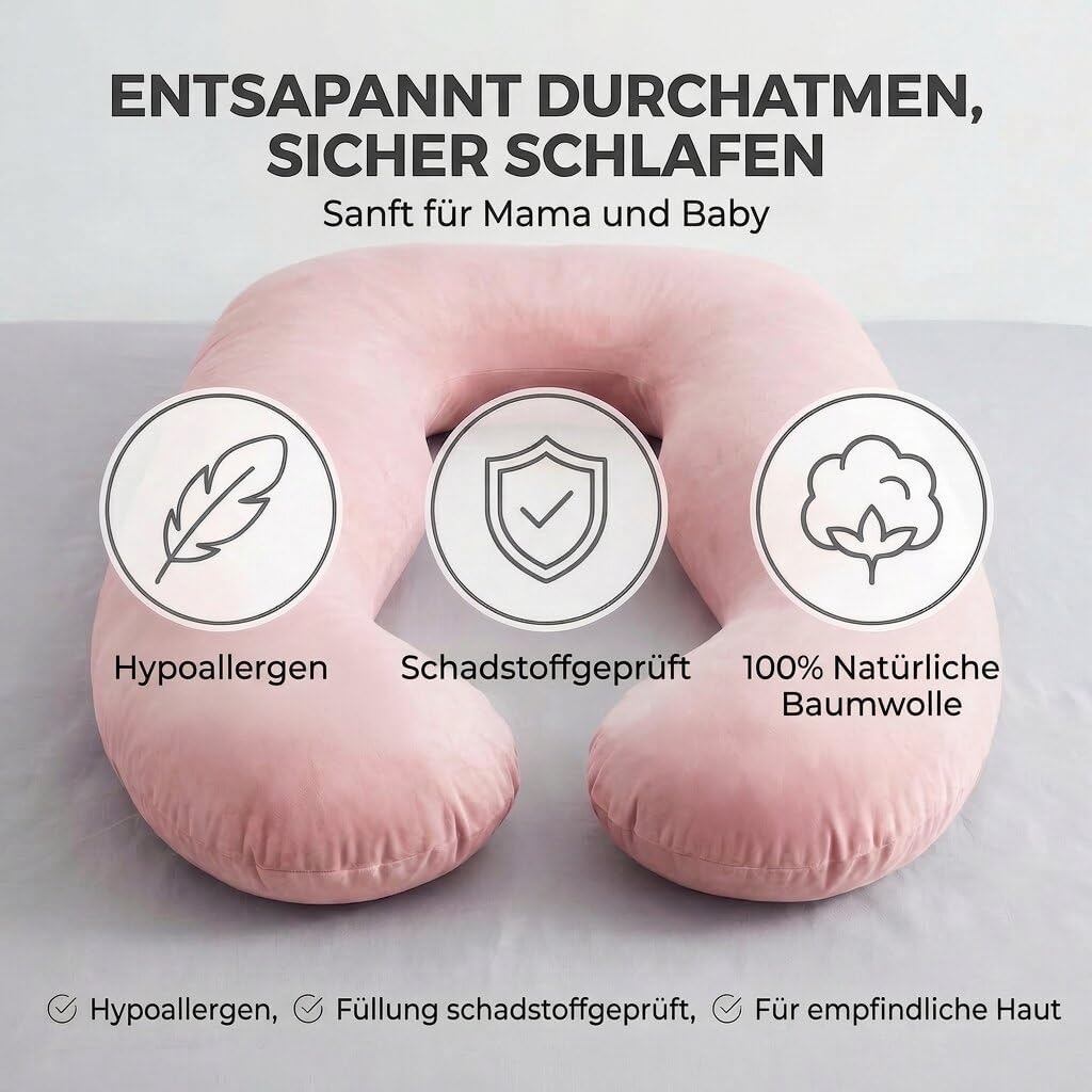 Schwangerschaftskissen & Seitenschläferkissen U-Form Stillkissen #Farbe_Pink