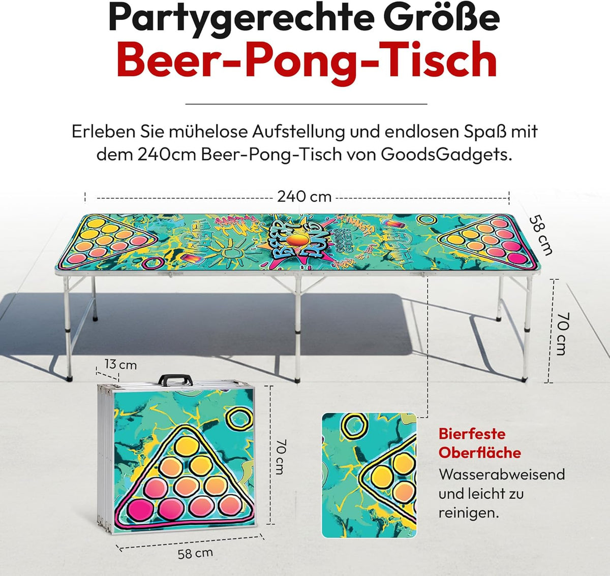 Klappbarer Beer Pong Tisch - Höhenverstellbar & Wasserabweisend #Farbe_Graffiti