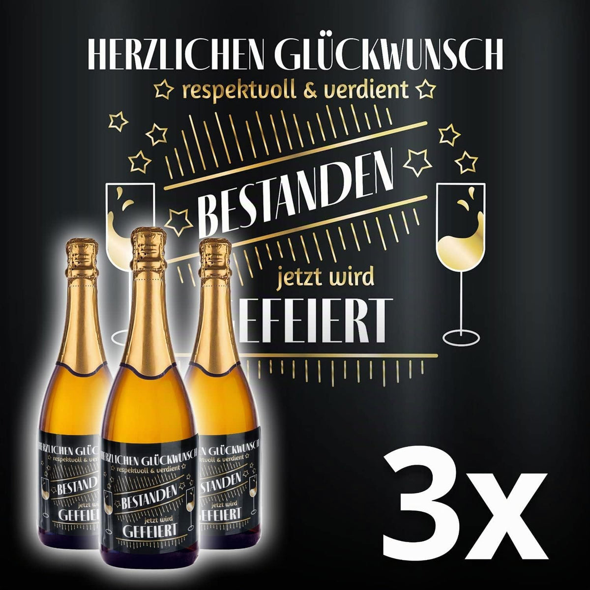 3x Flaschenetikett Verdient Bestanden – Geschenk für Prüfungen #Thema_Sternchen