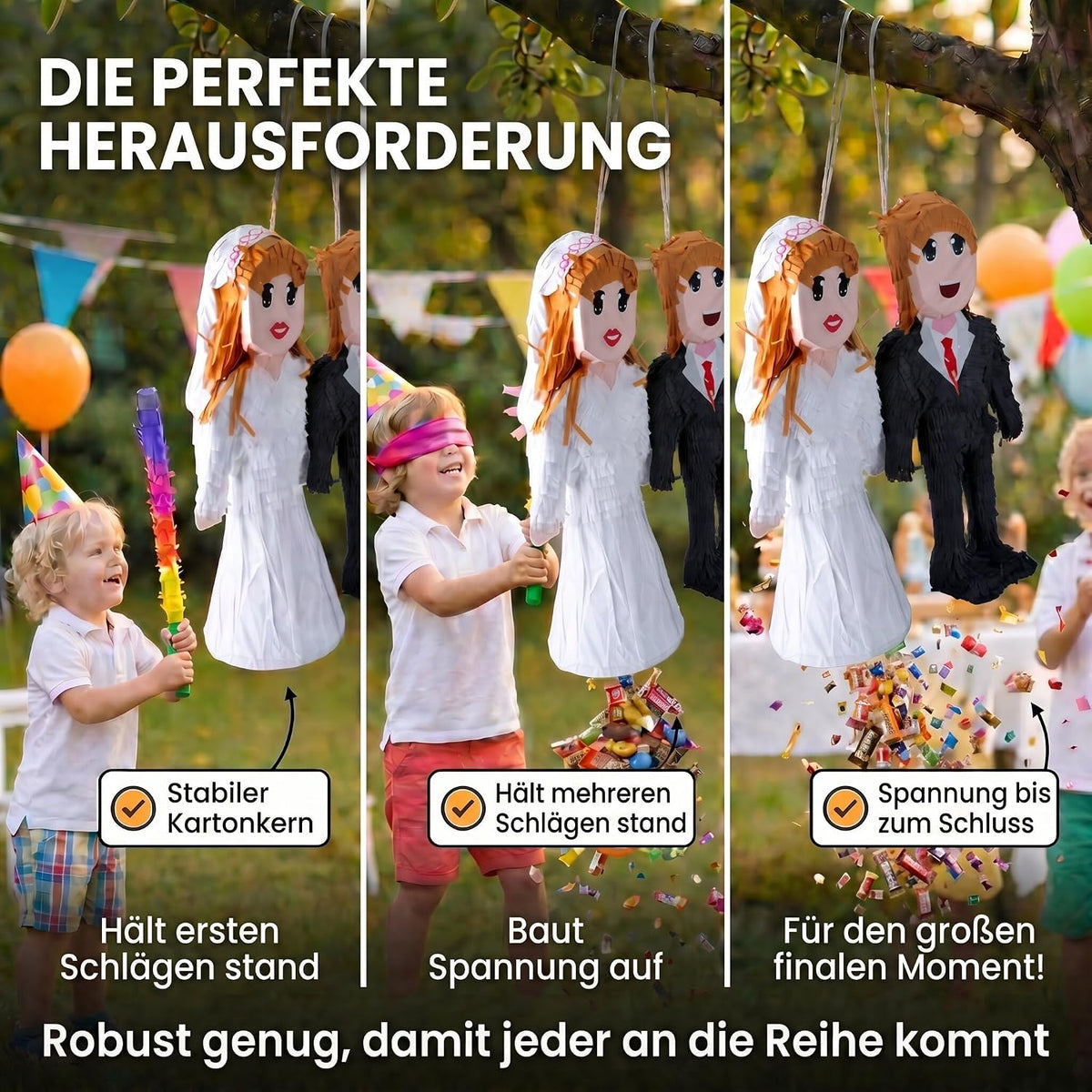 Piñata Brautpaar – Robuste Hochzeits-Dekoration mit großer Öffnung