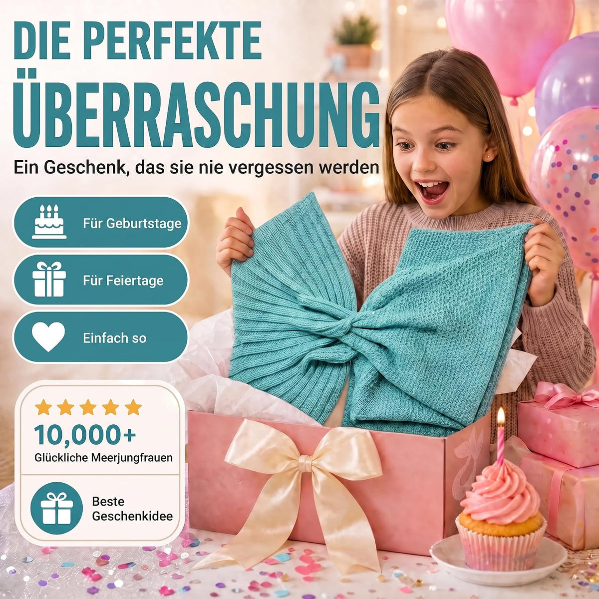 Feluna Meerjungfrau Kuscheldecke – 180x85 cm – Weiche Strickdecke #Farbe_Mint-Grün