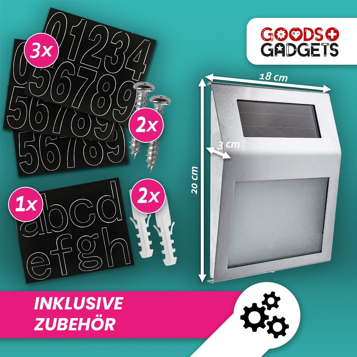 Solar Hausnummer LED Edelstahl mit Dämmerungssensor & IP44 Schutz