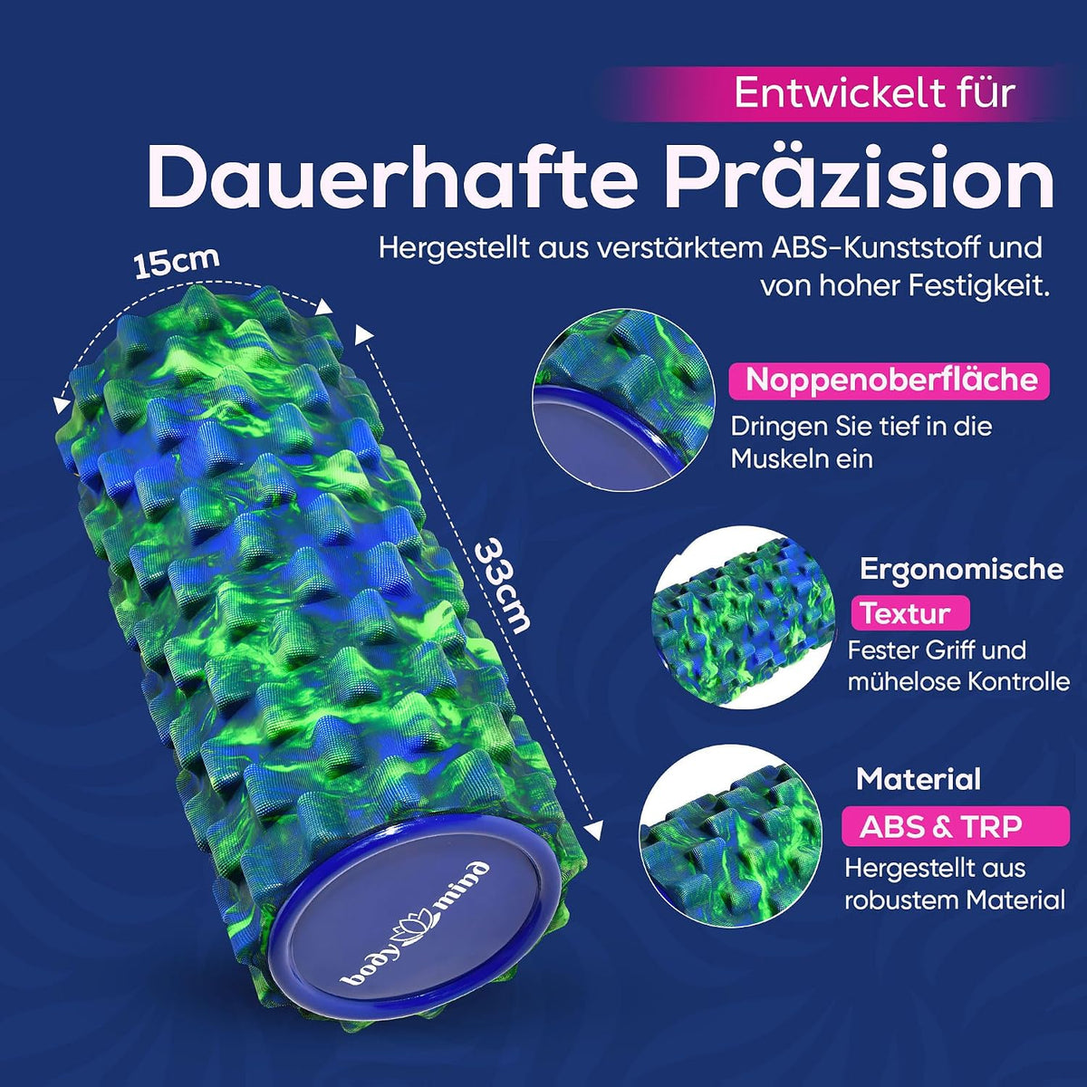 Body & Mind Faszienrolle – Massage-Rolle für Faszientraining #Farbe_Blau-Grün