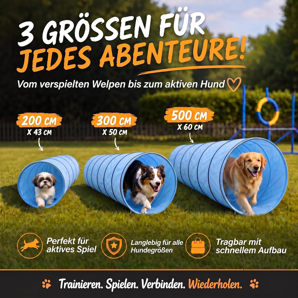 Hunde Agility Tunnel Set 500 cm - Spieltunnel mit Hürden #Variante_Kompakt