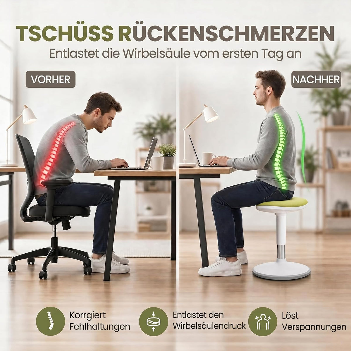 Ergonomischer Stehhocker 35-45cm - Höhenverstellbare Stehhilfe #Farbe_Grün