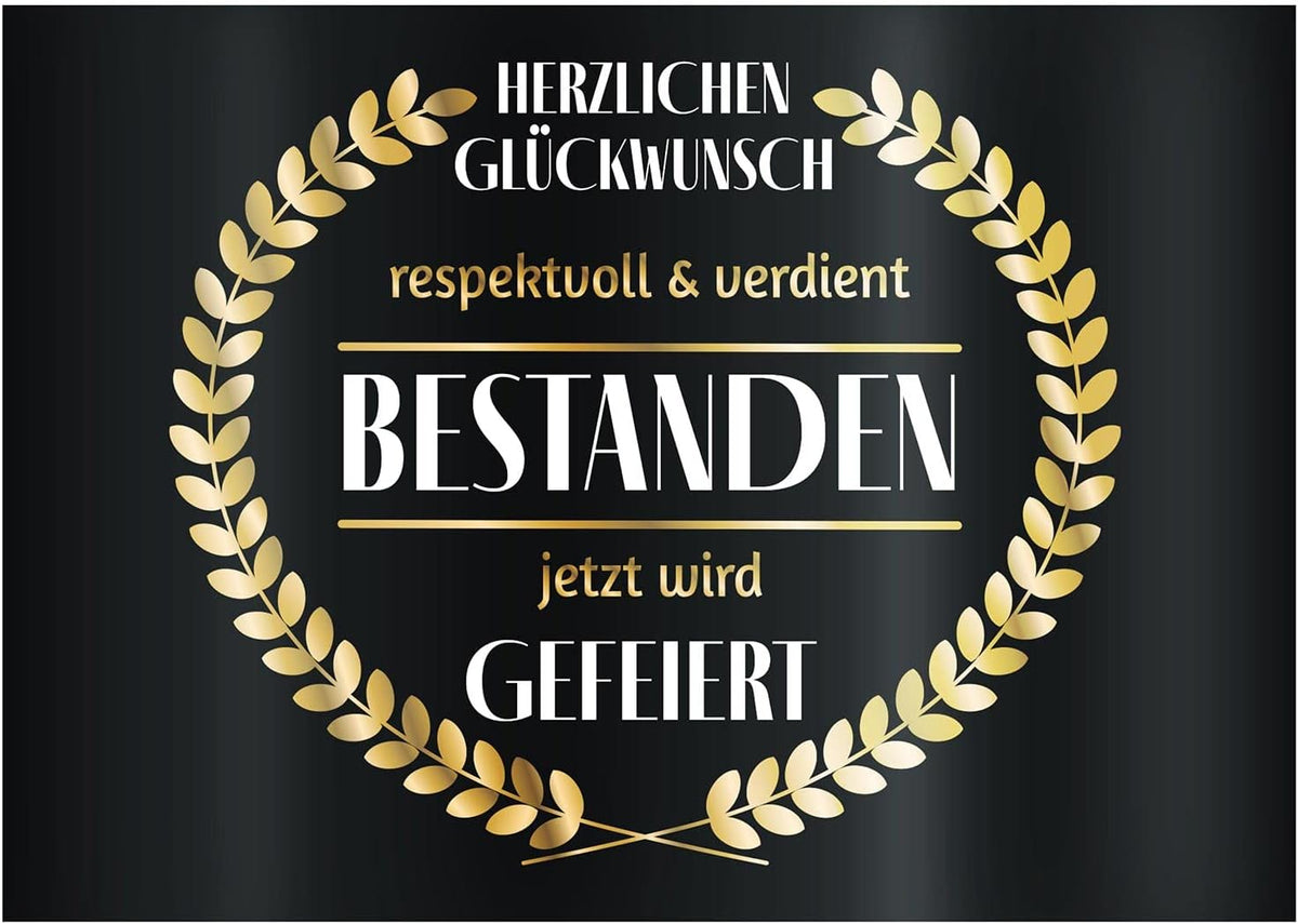 3x Flaschenetikett Verdient Bestanden – Geschenk für Prüfungen #Thema_Lorbeerkranz