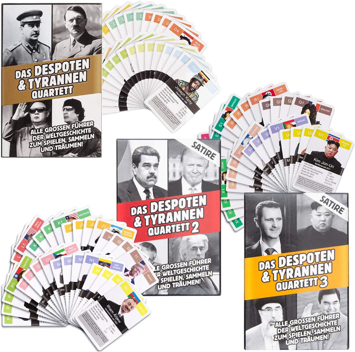 Diktatoren Quartett – Witziges Tyrannen Kartenspiel für Erwachsene #Variante_3er Set (Komplett)