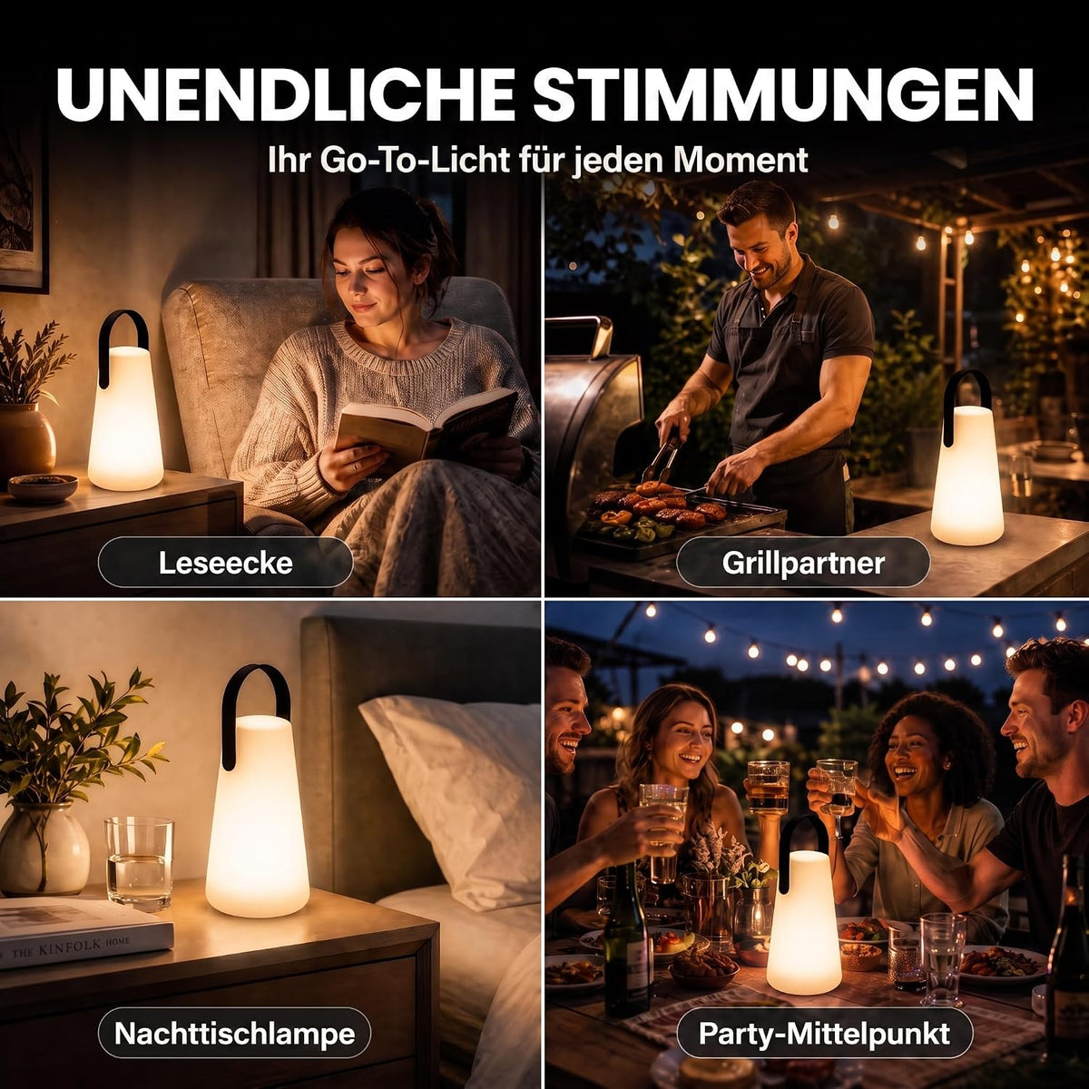 LED Outdoor Lampe mit Akku - Wasserfeste Tisch- & Hängeleuchte #Variante_Lampe mit Aufhänger