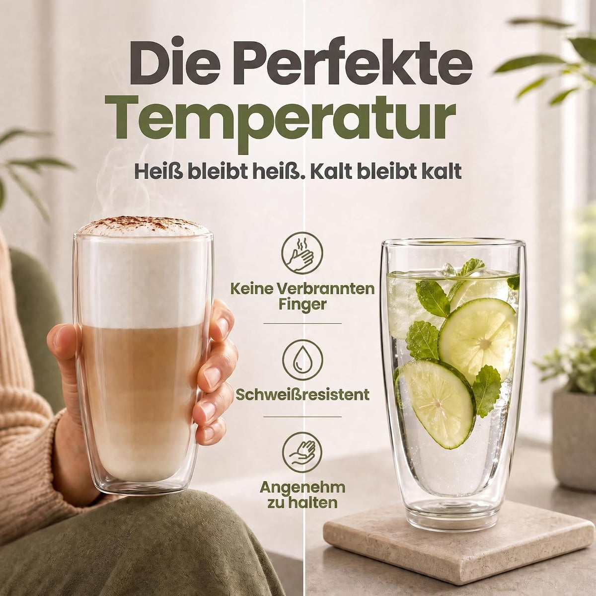 Dimono Thermo-Longdrinkglas 450ml - Doppelwandiges Isolierglas