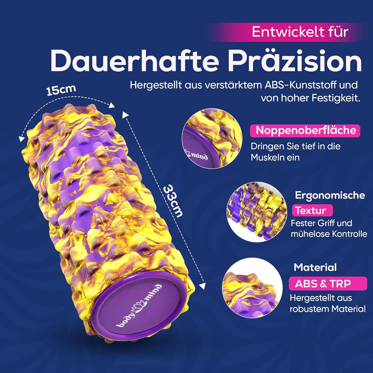 Body & Mind Faszienrolle – Massage-Rolle für Faszientraining #Farbe_Gelb-Lila