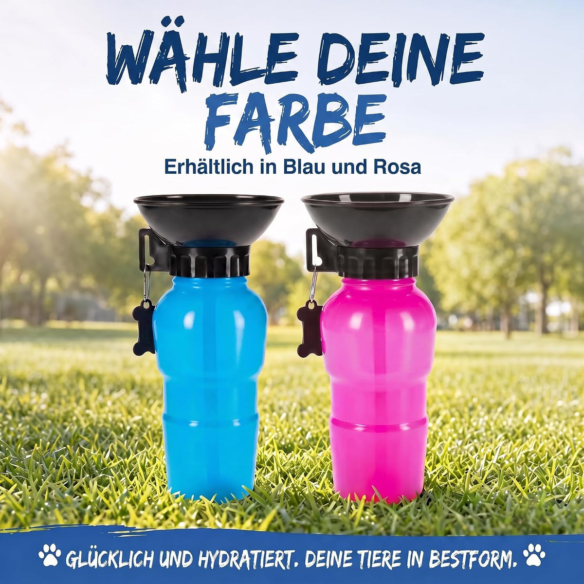 Hunde-Trinkflasche 600ml mit Napf – Auslaufsicher für Unterwegs #Farbe_Blau