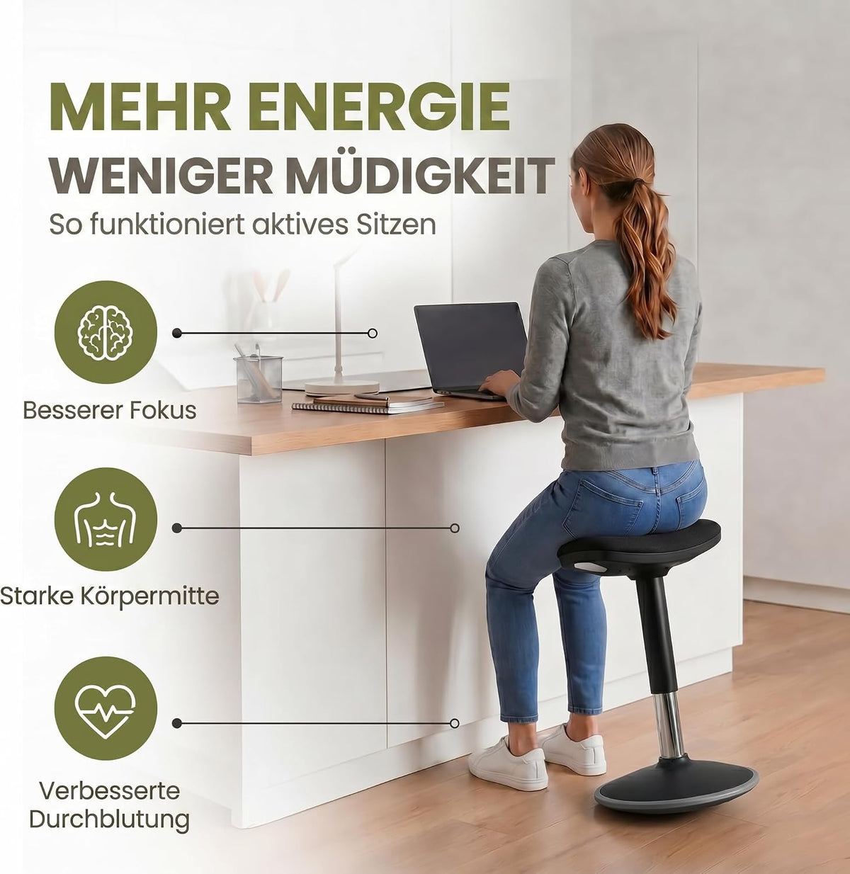 Ergonomischer Stehhocker 35-45cm - Höhenverstellbare Stehhilfe #Farbe_Schwarz