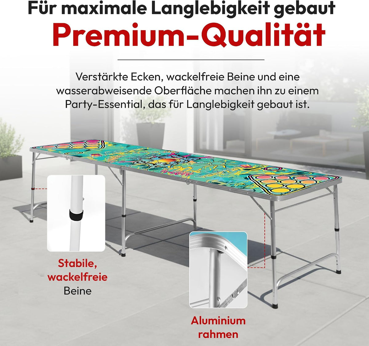Klappbarer Beer Pong Tisch - Höhenverstellbar & Wasserabweisend #Farbe_Graffiti