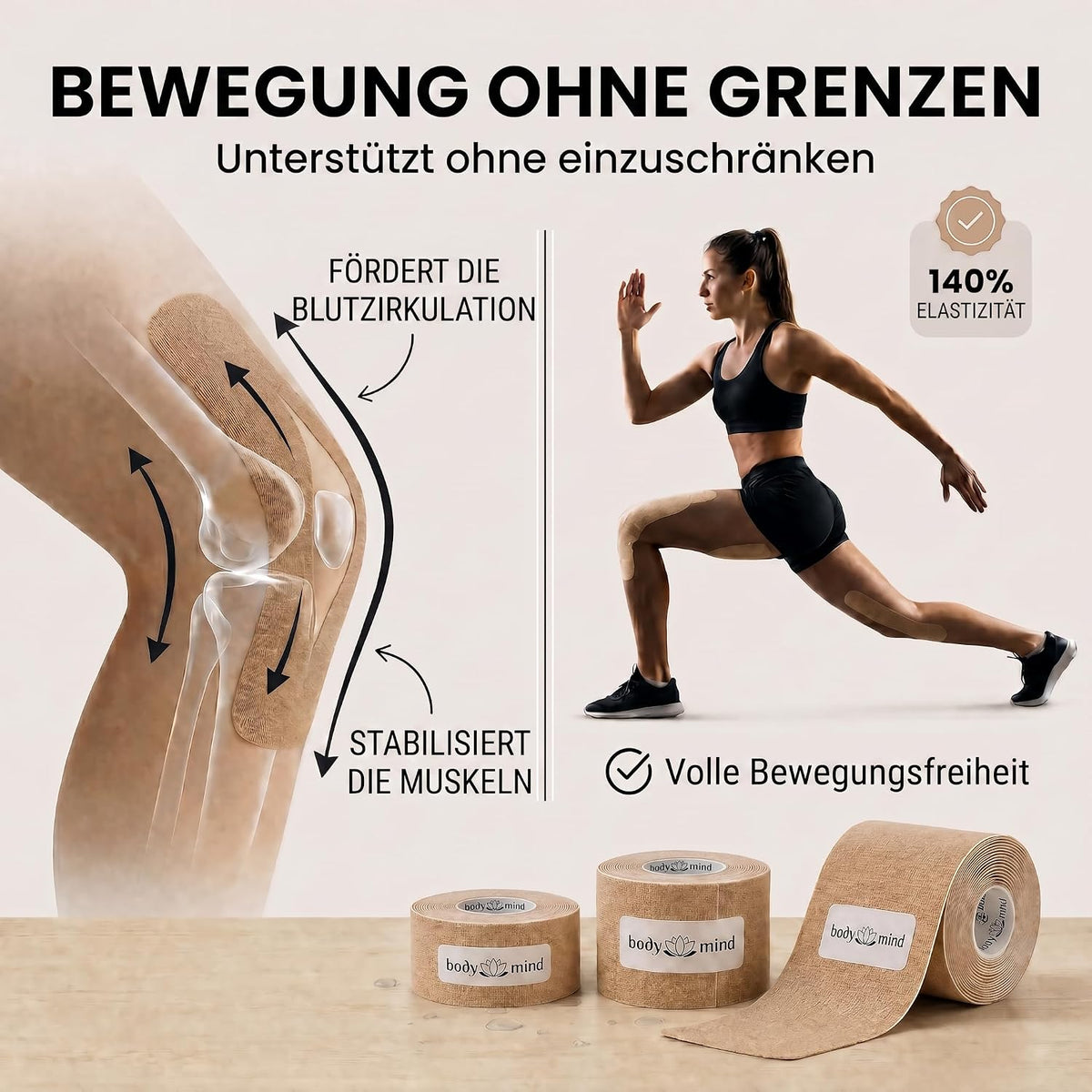 Kinesiologie Tape 10cm x 5m – Extra breites Sporttape Physio