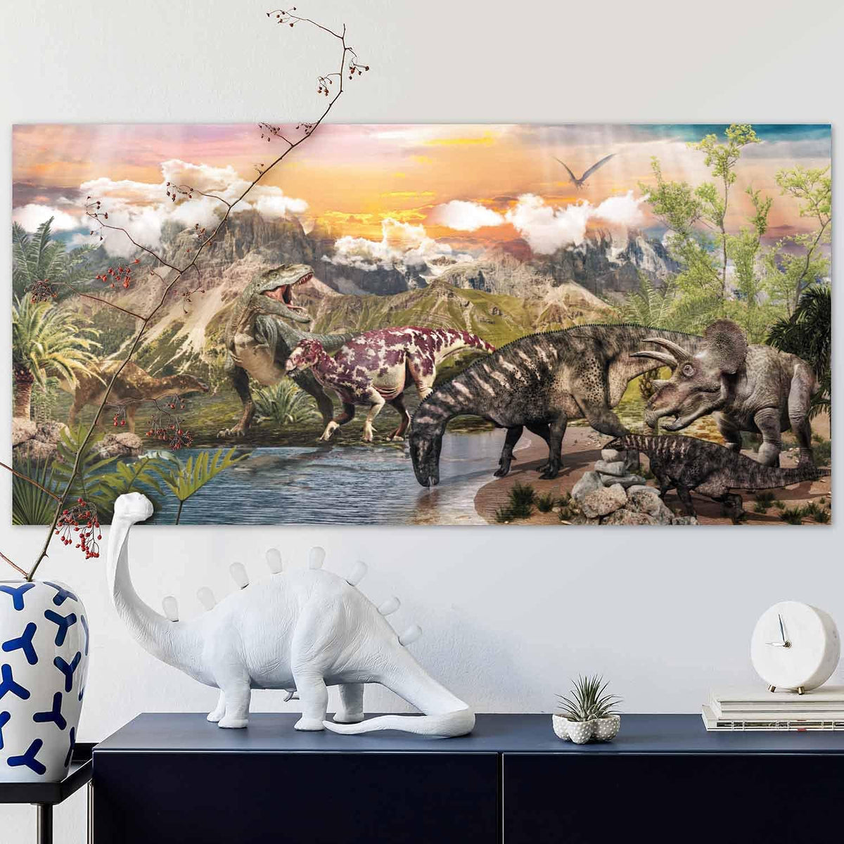 XXL Dinosaurier Poster 90x45cm - Premium Dino Wandbild für Kinder #Variante_Seenlandschaft