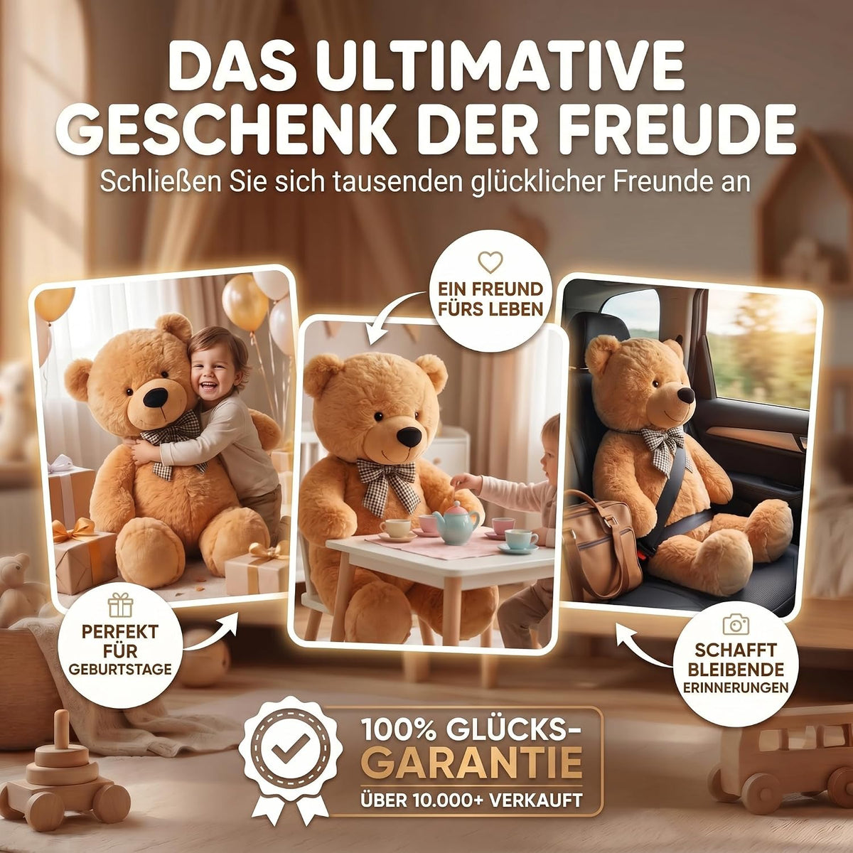 Riesen Teddybär 120 cm XXL – Kuscheliger Plüschbär Hellbraun #Farbe_Hellbraun