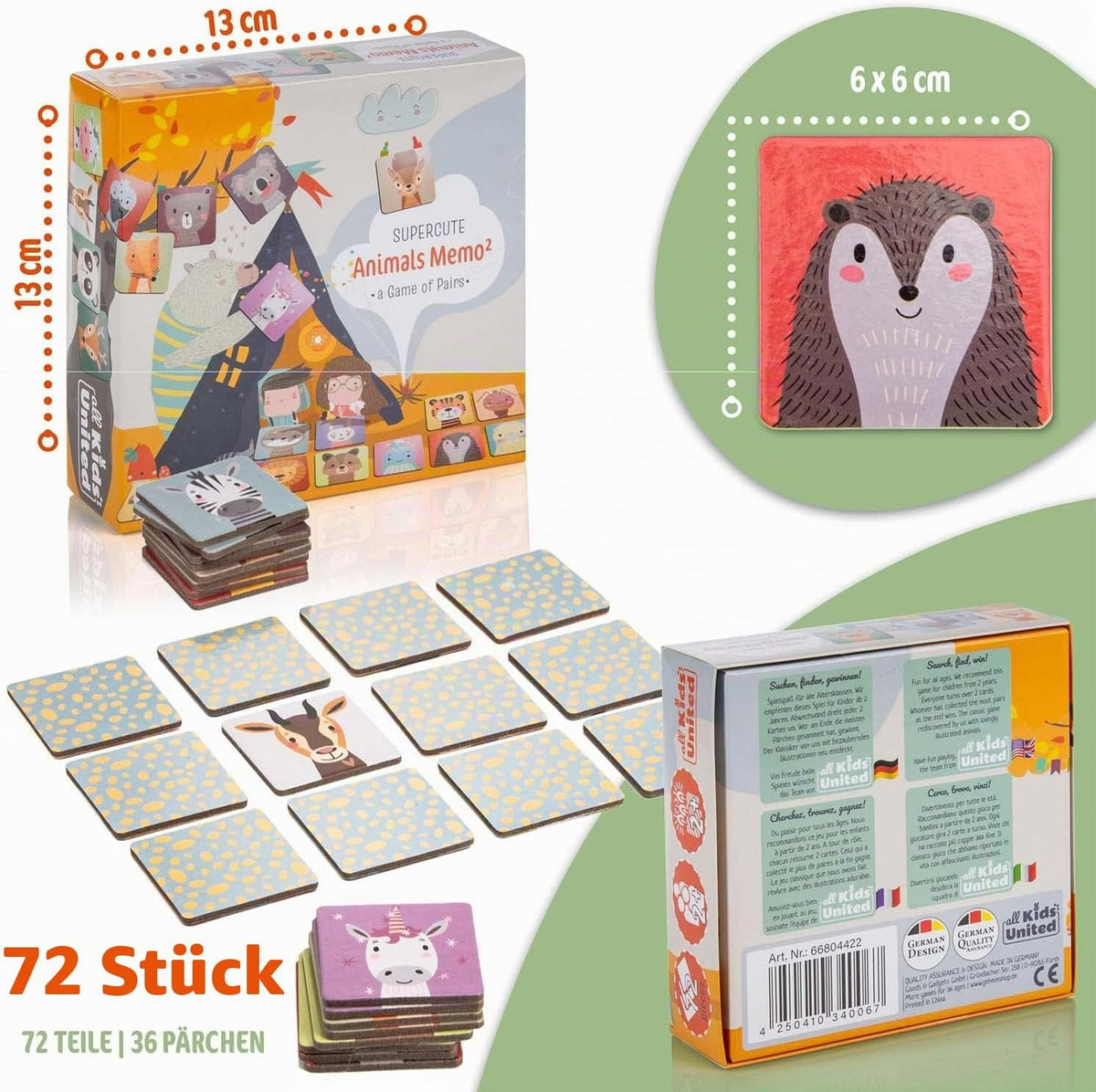 Memo² Holz-Memory für Kinder - Hochwertiges Tier-Gedächtnisspiel #Variante_Standard (72 Karten)