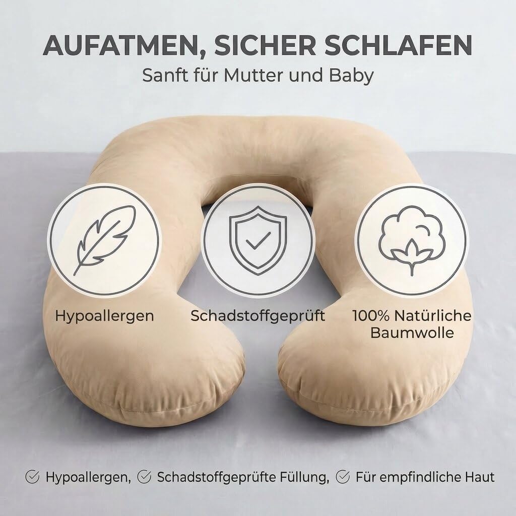 Schwangerschaftskissen & Seitenschläferkissen U-Form Stillkissen #Farbe_Beige