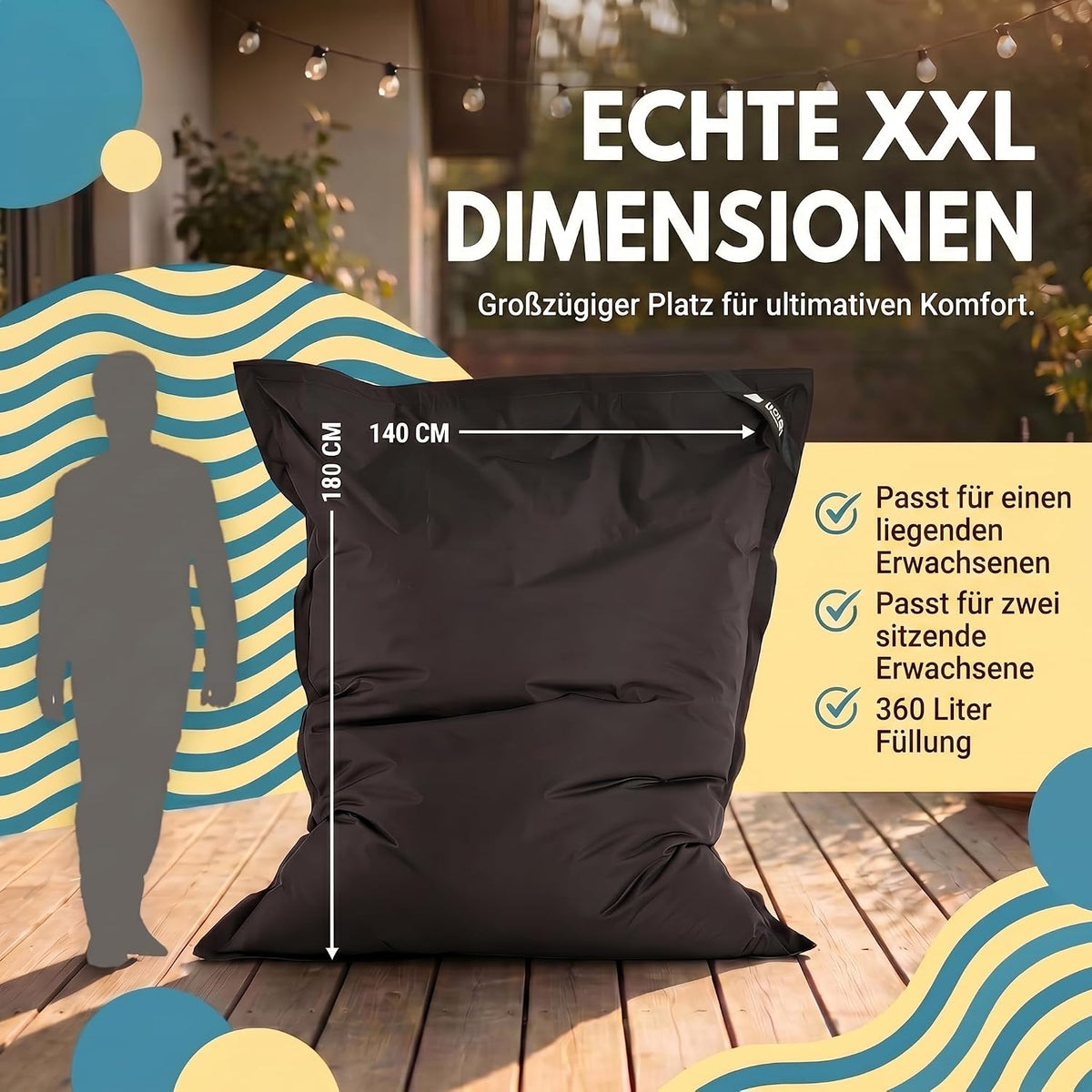 LazyBag XXL Outdoor-Nylon-Sitzsack Schwarz – Produktbild 35 #Farbe_Schwarz