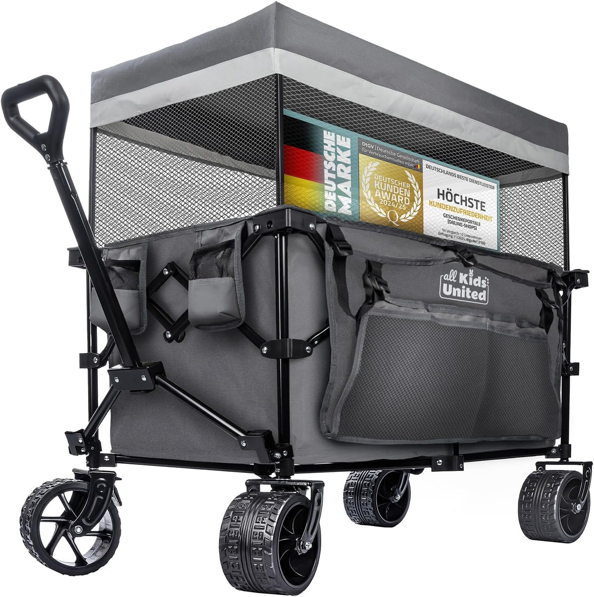Faltbarer Bollerwagen - Strand-Buggy mit XXL Rädern & Bremse #Farbe_Grau