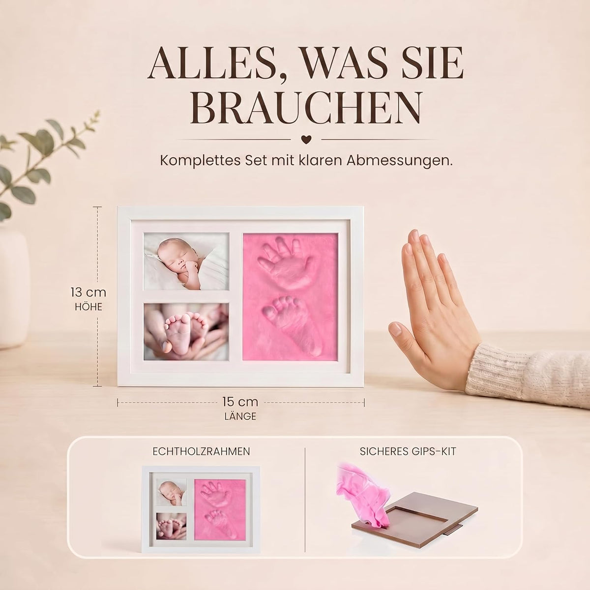Baby Handabdruck-Set & Bilderrahmen zur Geburt & Taufe