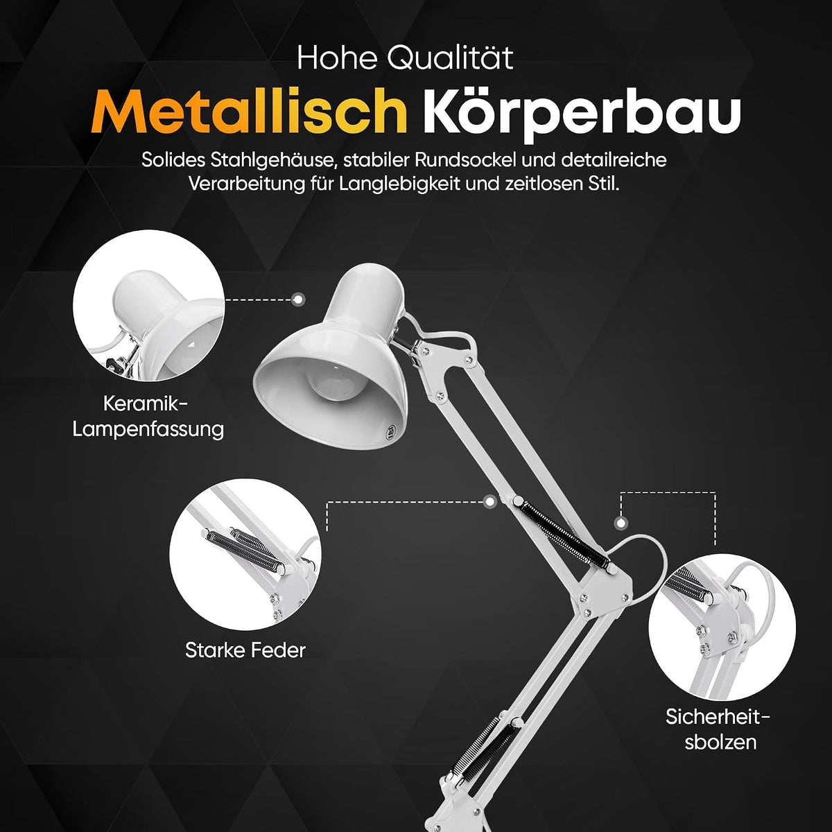 Retro Schreibtischlampe - Vintage Arbeitslampe mit Gelenk-Arm & LED #Farbe_Weiß