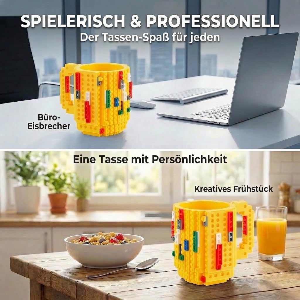 Brick Mug - Bausteine-Kaffeetasse 350ml - Kompatibler DIY Becher #Farbe_Gelb