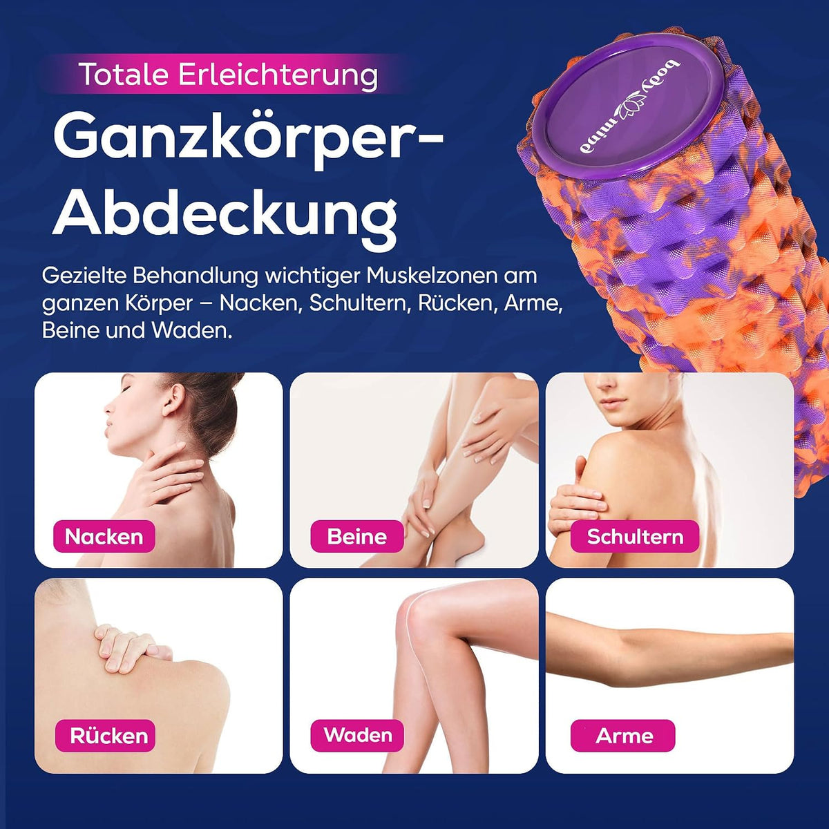 Body & Mind Faszienrolle – Massage-Rolle für Faszientraining #Farbe_Orange-Lila