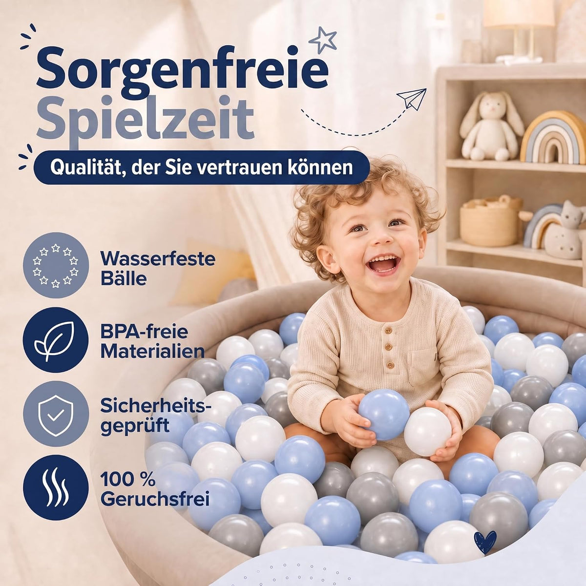 Bällebad-Bälle Grau/Weiß/Blau #Farbe_Grau/Weiß/Blau