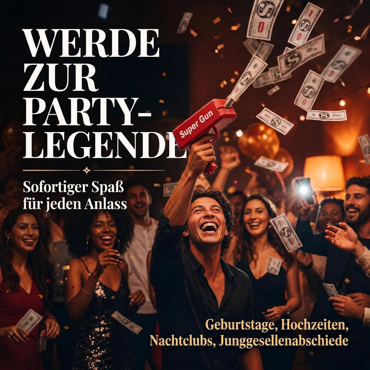 Super Money Gun Geldpistole – Party Cash-Cannon für JGA & Events