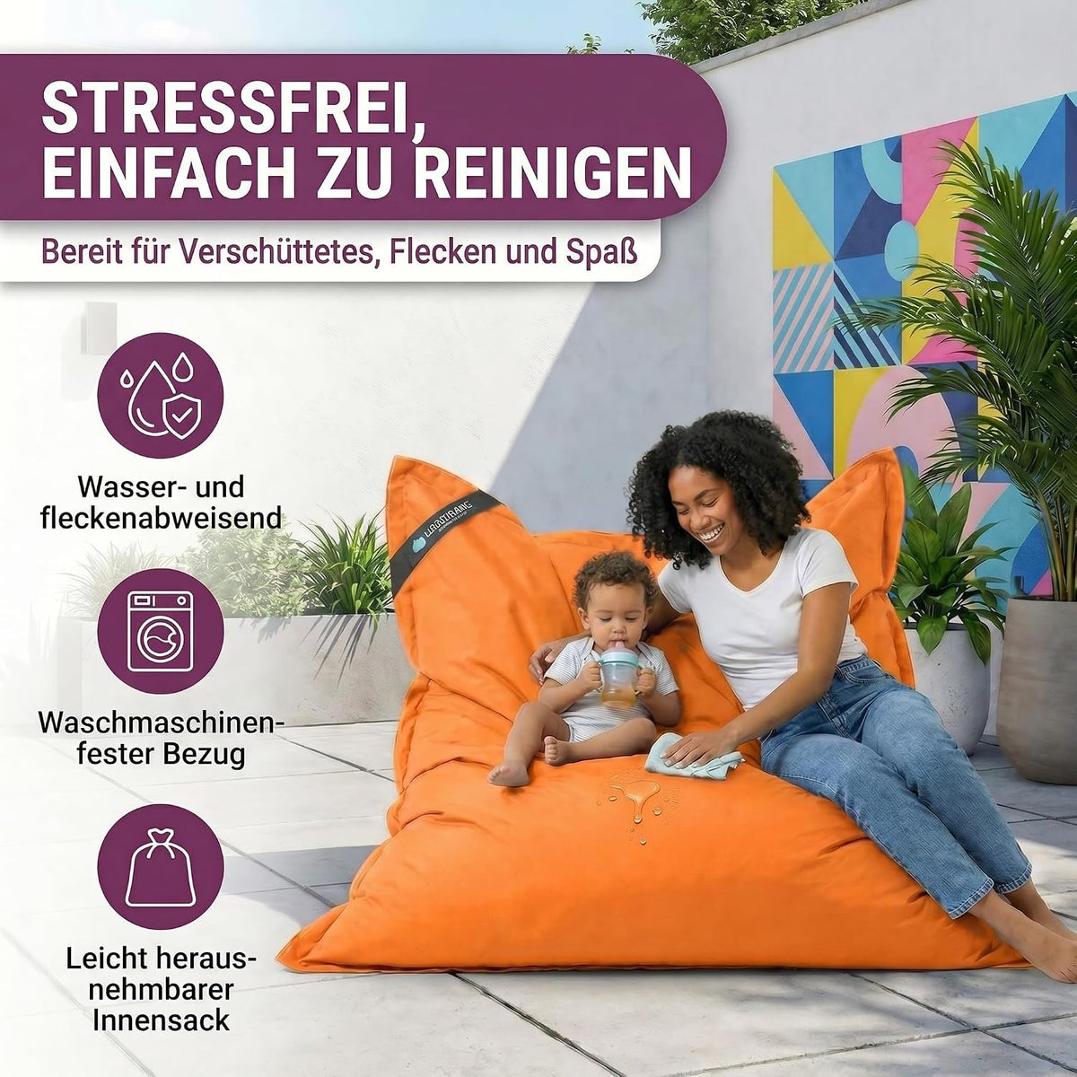 LazyBag Outdoor Sitzsack Junior – Wasserfestes Sitzkissen für Kinder #Farbe_Orange