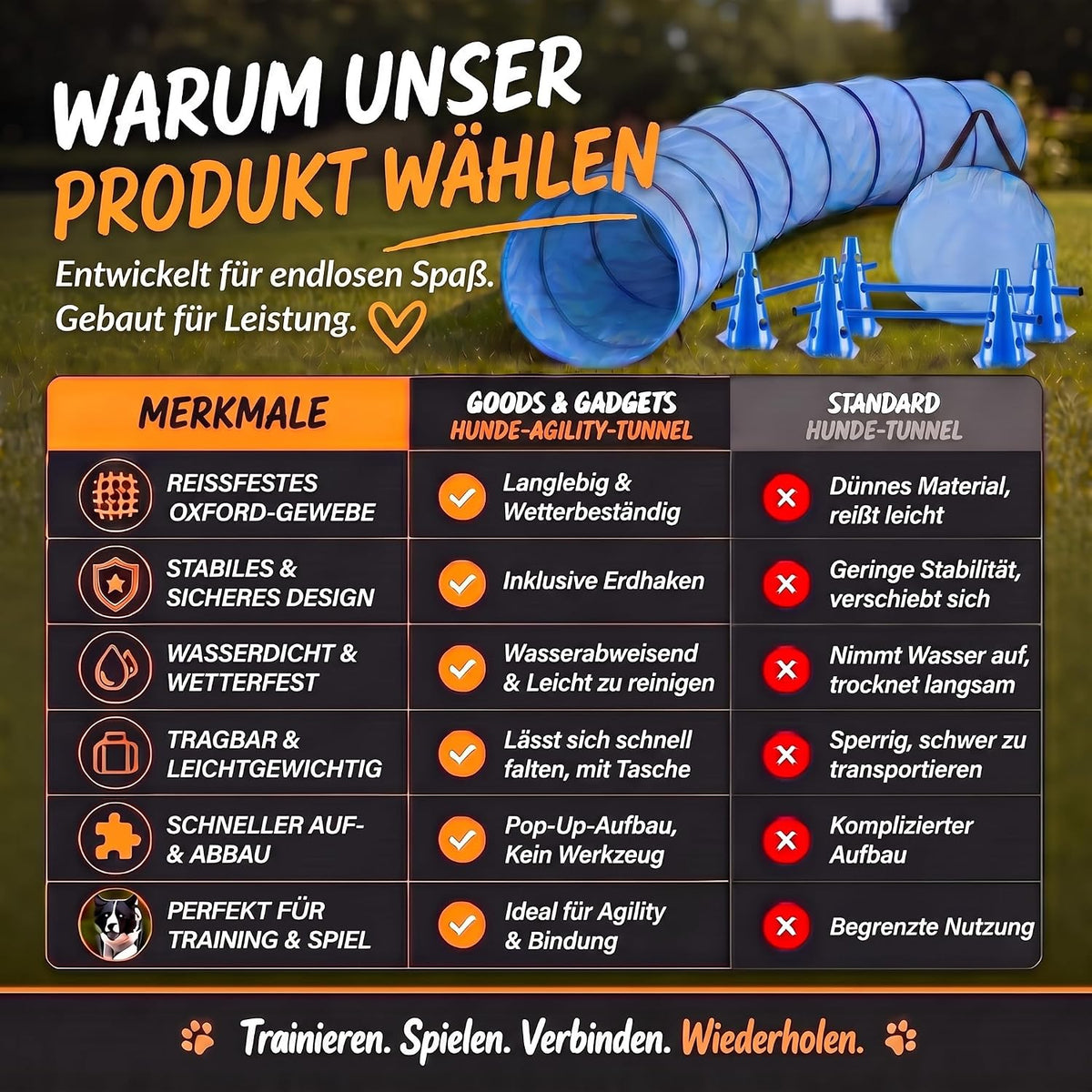 Hunde Agility Tunnel Set 500 cm - Spieltunnel mit Hürden #Variante_Groß