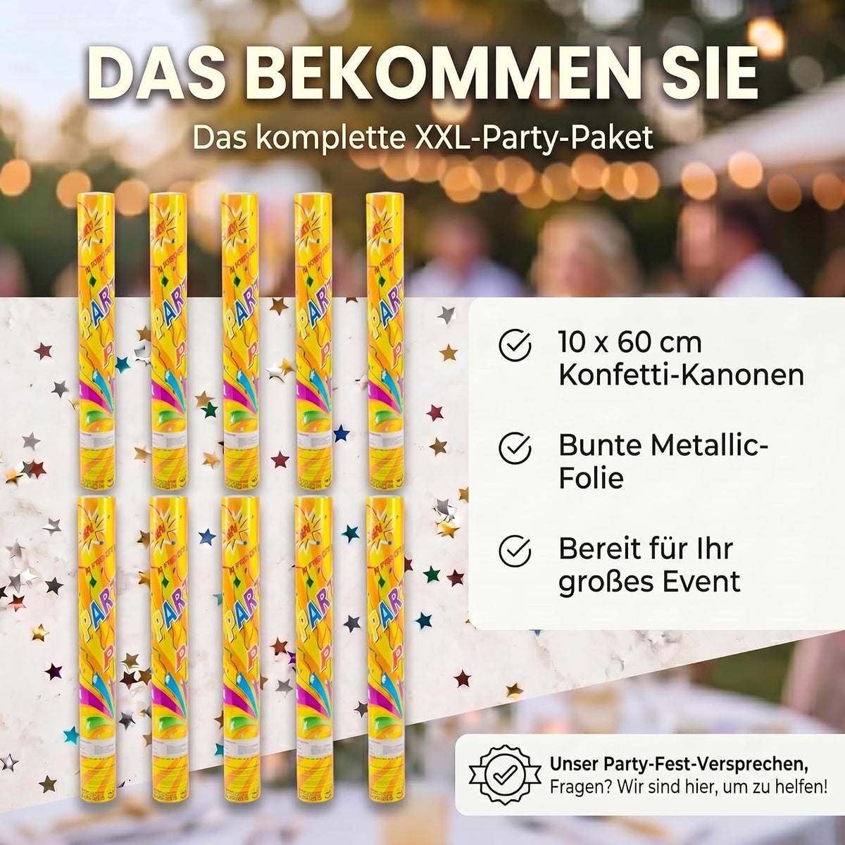 Konfettikanone XXL 60cm Gold Metallic - Party-Shooter für Events #Anzahl_10