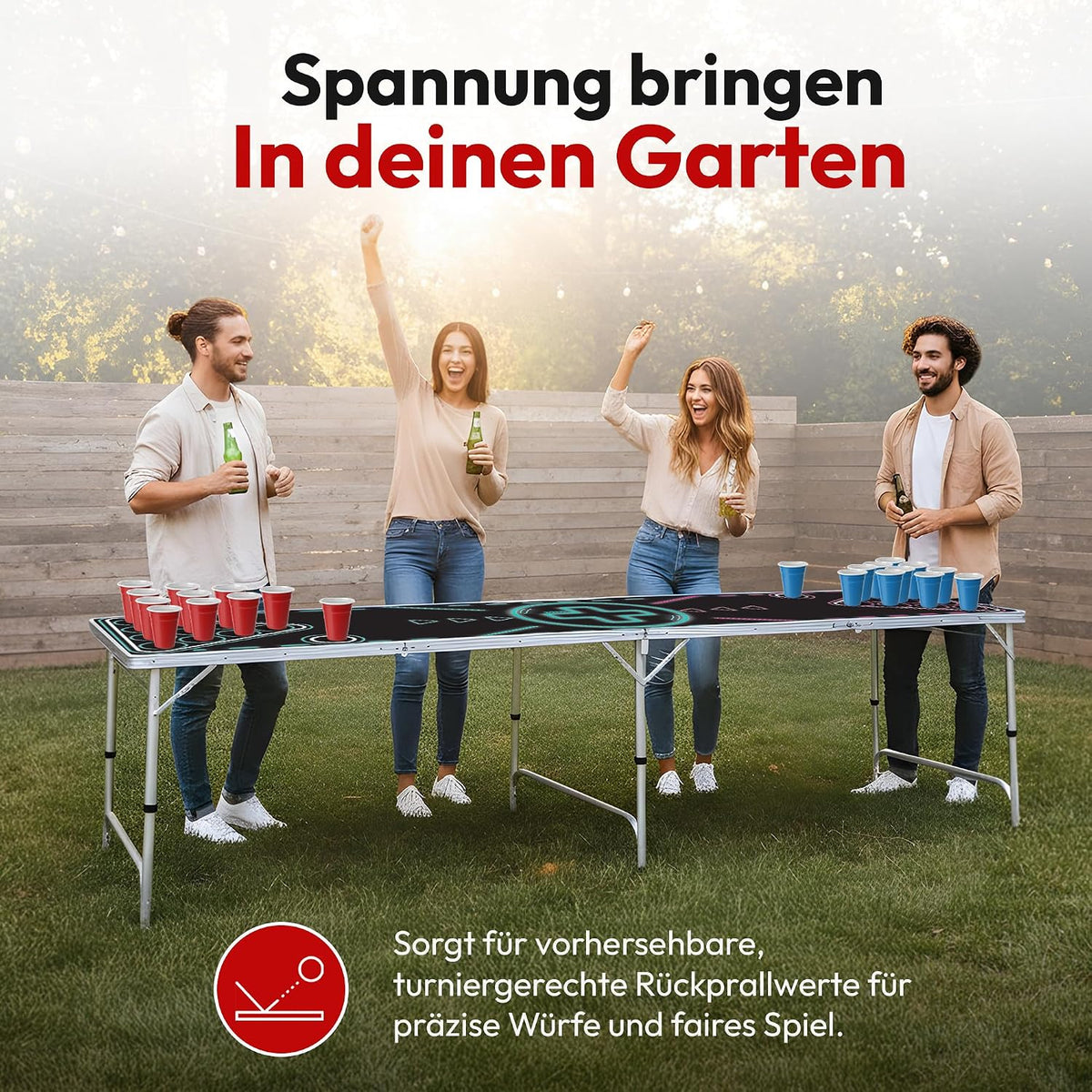 Klappbarer Beer Pong Tisch - Höhenverstellbar & Wasserabweisend #Farbe_Neon