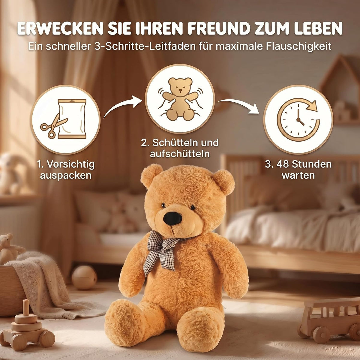 Riesen Teddybär 120 cm XXL – Kuscheliger Plüschbär Hellbraun #Farbe_Hellbraun