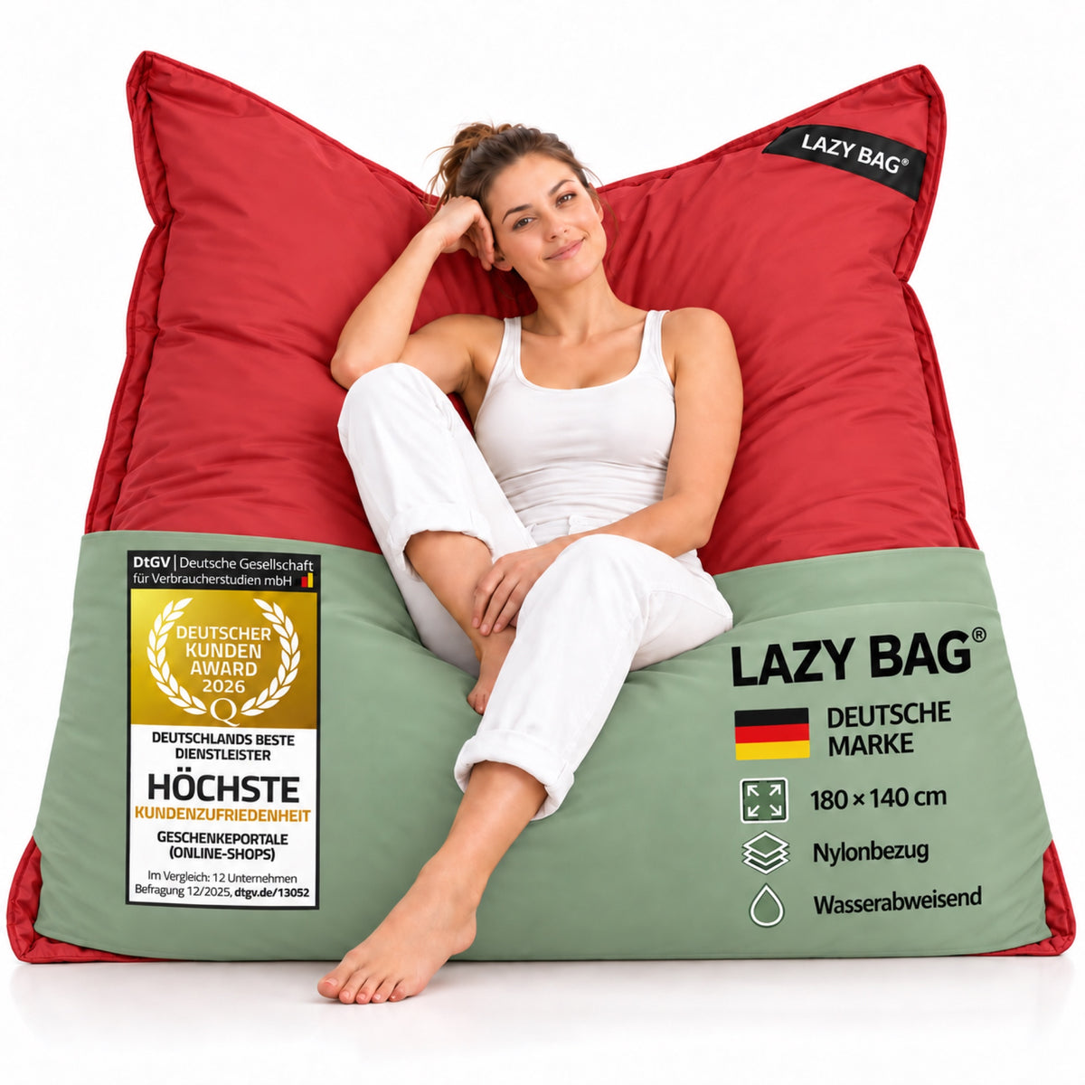 LazyBag XXL Outdoor-Nylon-Sitzsack Rot – 180 × 140 cm #Farbe_Rot