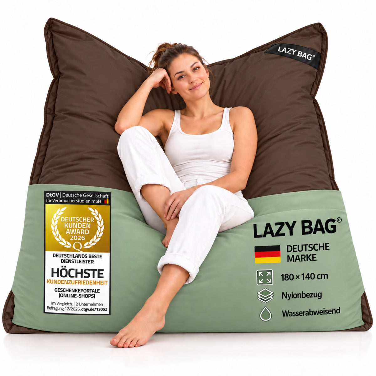 LazyBag XXL Outdoor-Nylon-Sitzsack Braun – 180 × 140 cm #Farbe_Braun