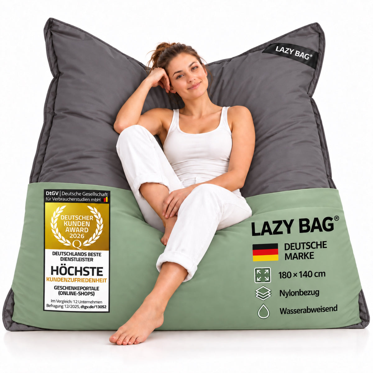 LazyBag XXL Outdoor-Nylon-Sitzsack Dunkelgrau – 180 × 140 cm #Farbe_Dunkelgrau