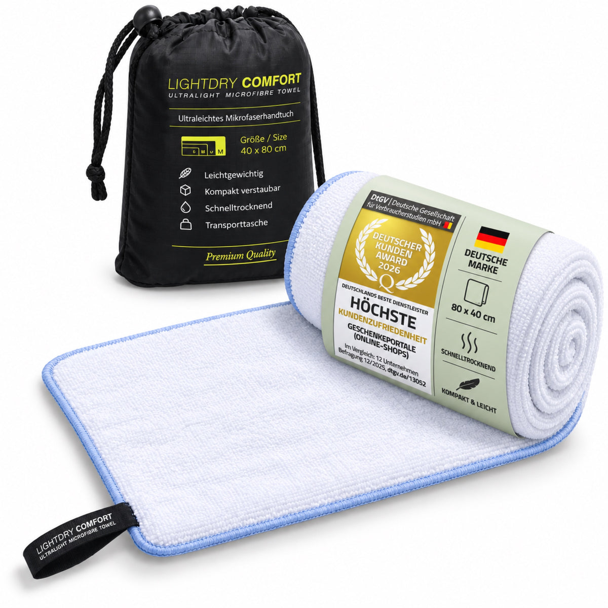 LightDry Mikrofaser-Reisehandtuch Weiß – 80 × 40 cm