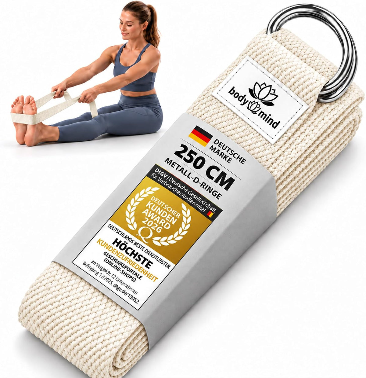 Body & Mind Yogagurt 250 cm Elfenbein mit D-Ring #Farbe_Beige