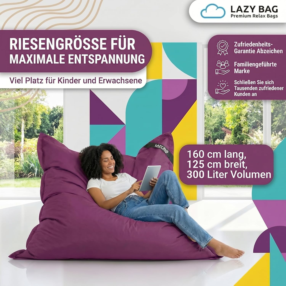 LazyBag Outdoor Sitzsack Junior – Wasserfestes Sitzkissen für Kinder #Farbe_Violett
