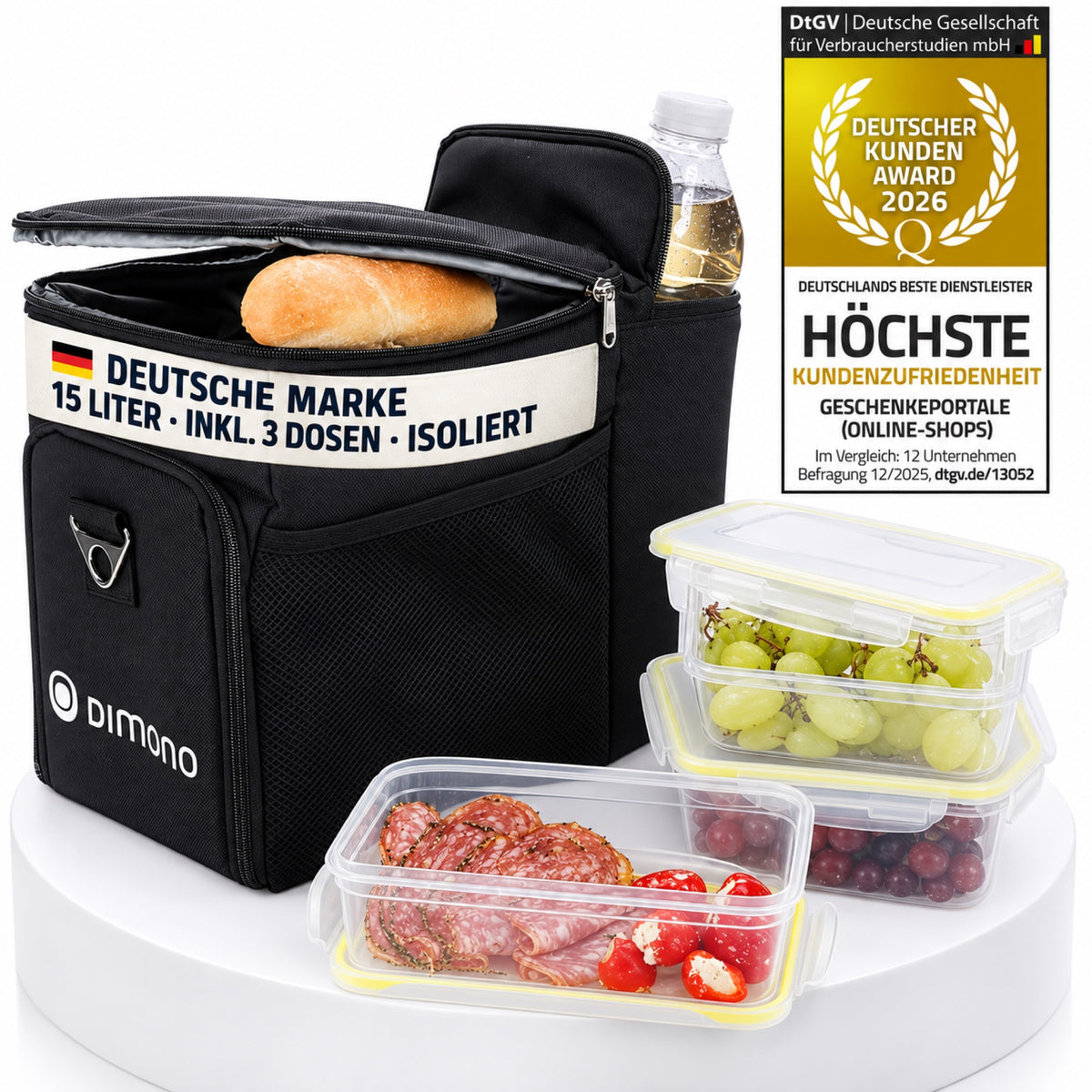 Dimono Kühltasche 15L Set inkl. 3 Frischhaltedosen #Farbe_Schwarz