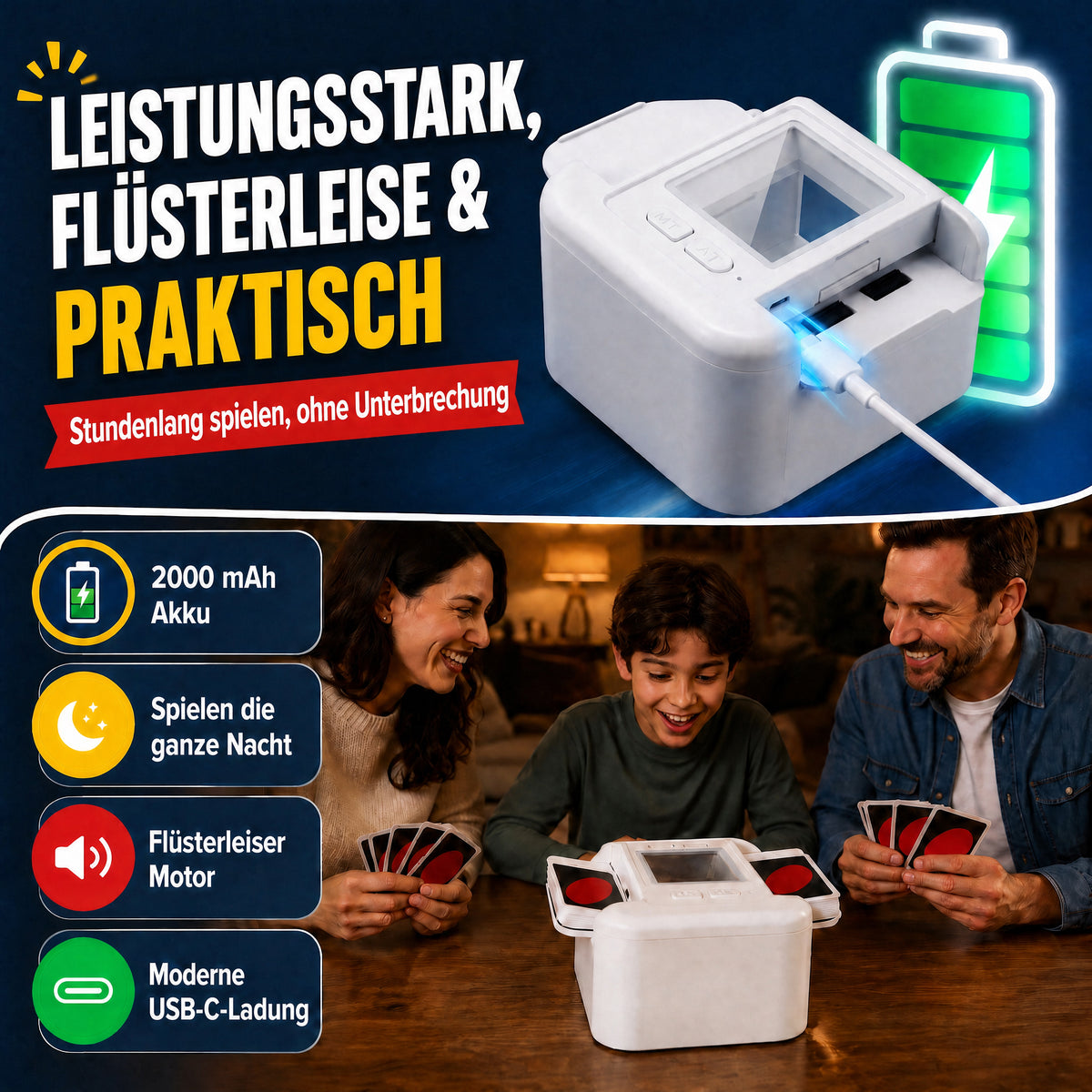 Elektrische Kartenmischmaschine für bis zu 4 Kartendecks