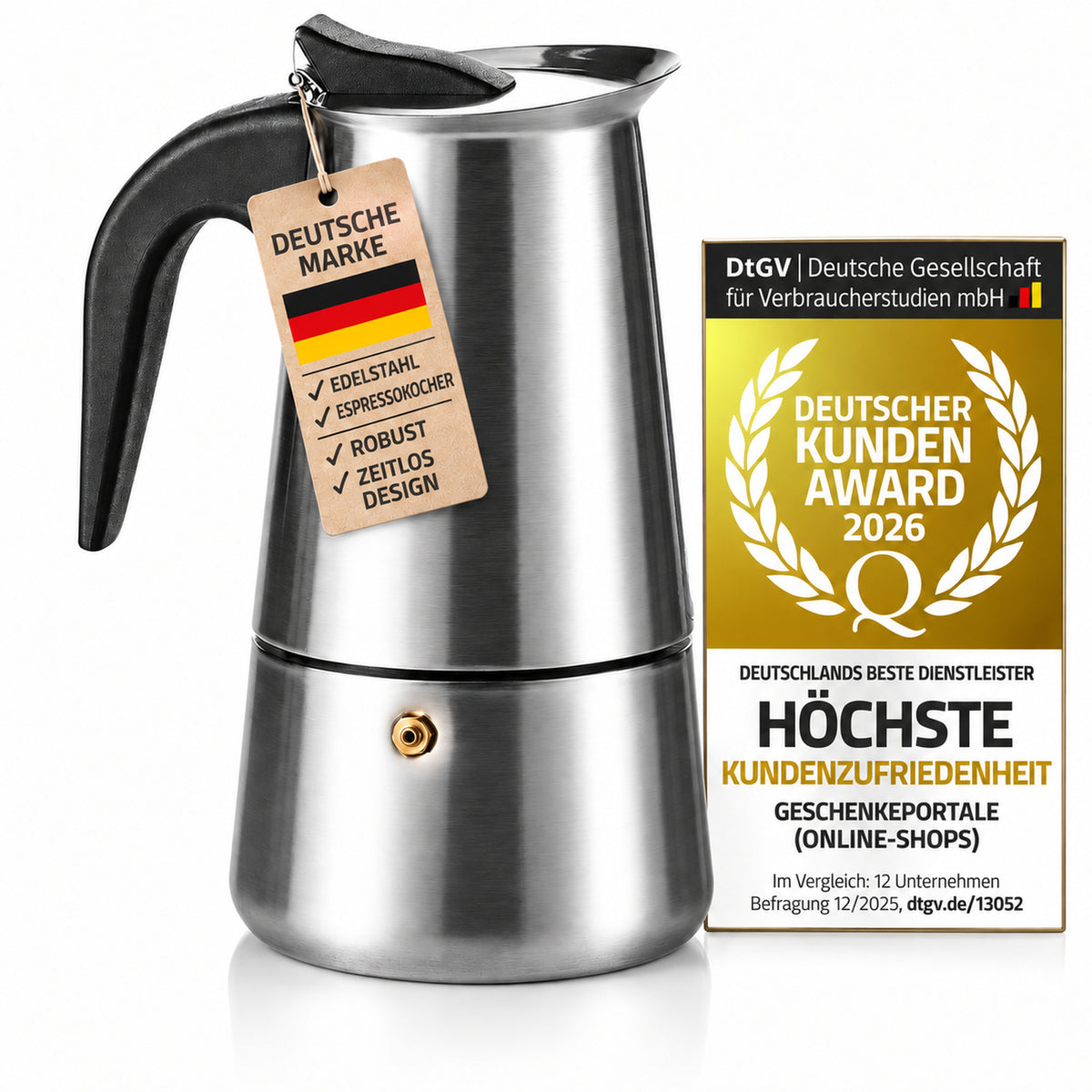 Coffee Fox Edelstahl Espressokocher – größenneutraler Hero-Shot